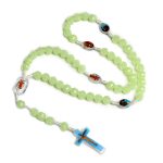 Catholic Christian Rosary Rose Noctilucent Bead Cross Necklace 10mm Glowing Prayer Church Jesus Pendant Jewelry Easter Gifts