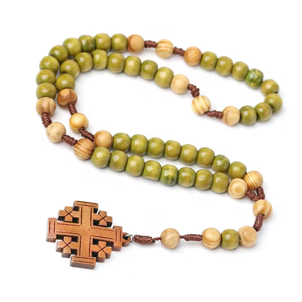 Natural Wooden Catholic Rosary Cross Prayer Beads Christianity Church Jerusalem Ornaments Rosaries Jewelry