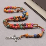 Religious Rosary Charm Colorful Necklace with Flower Plastic 10mm Bead Alloy Cross Jesus Christian Prayer Beads for Catholicism - Image 3
