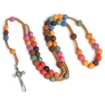 Religious Rosary Charm Colorful Necklace with Flower Plastic 10mm Bead Alloy Cross Jesus Christian Prayer Beads for Catholicism - Image 5