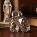 15ml Diamond Shaped Inlaid Holy Water Bottle with Fatima Virgin Rose Cap for Baptism Individually Packaged Glass Bottle