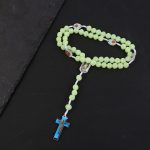 Catholic Christian Rosary Rose Noctilucent Bead Cross Necklace 10mm Glowing Prayer Church Jesus Pendant Jewelry Easter Gifts - Image 4