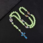 Catholic Christian Rosary Rose Noctilucent Bead Cross Necklace 10mm Glowing Prayer Church Jesus Pendant Jewelry Easter Gifts - Image 3