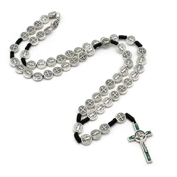 St Benedict Medal Hand Made Knotted Cord Rosary Religious Necklace for Men and Women