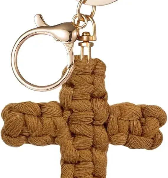 Regular Style Minimalist Handwoven Cotton Cross Keychain Cross/Crown/Roman Numerals Pattern for Car Accessories Soft Pen
