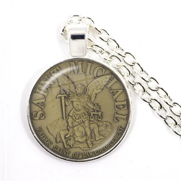 Hot Sale Archangel Saint Michael Catholicism Cross Pendant Necklace Link Chain Zinc Alloy Catholic Pendant Gift