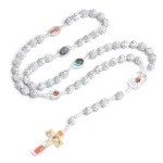 Catholic Rosary Jesus Cross Pendant White Silver-plated Rose Bead Crucifix Necklace Religious Jewelry Church Gift Wholesale - Image 2
