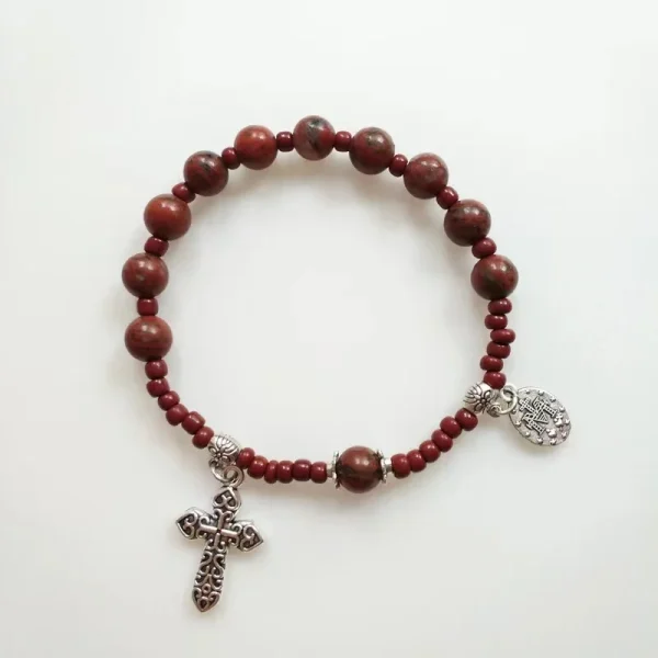 Catholic Bracelets Natural Stone Miyuki Beads Strand Bracelets Single Color Beaded Cross Charms Bracelet