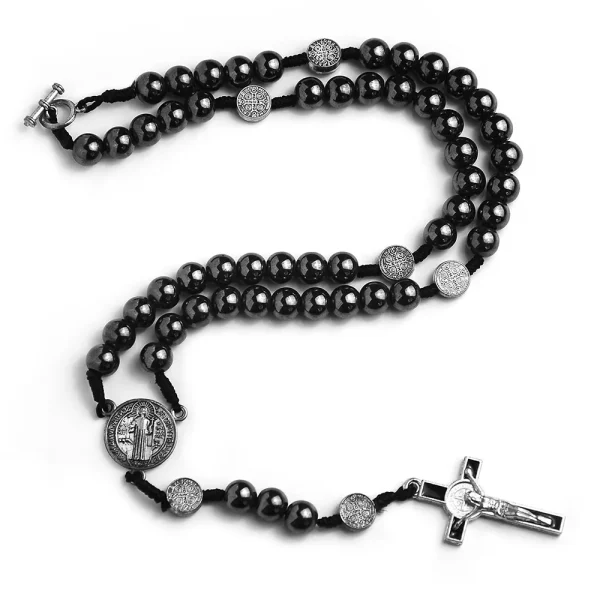 Catholic Rosary Necklace Cross Pendant Prayer Counting Prayers As They Say Them Black Hematite Rosaries 8mm Beads Jewelr