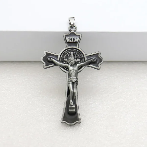 Mecrt Cross Jesus Pendant 7.5*4.5cm Church Catholic Christian Religion Saint Benedict Retro Cross INRI Multiple Colors J