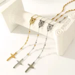 Hot Selling 4mm Stainless Steel Necklace Bead Tri-color Cross Madonna Necklace Ladies Fashion Popular Accessories