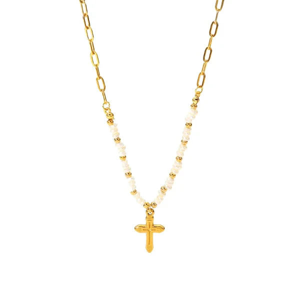 Catholic Cross Pendant Necklace Retro Beaded Chain Collarbone Chain Gold Women’s Necklace Christianity Jewelry Who