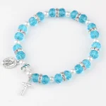 Religious Style Crystal Cross Bracelet Elastic Cord Glass Beaded Product Cross Virgin Mary Zinc Alloy Catholic Bracelet - Image 5