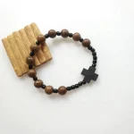 8mm Natural Wood Bead Elastic Yago Black Cross Wrist Bracelet for Men - Image 4