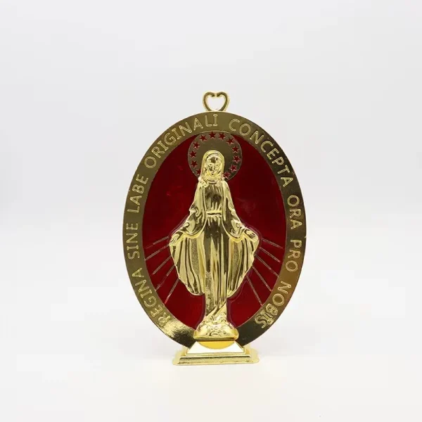 Custom Colorful Plated Metal Gold Silver Virgin Mary Cross with Stand Religious Decoration Gift