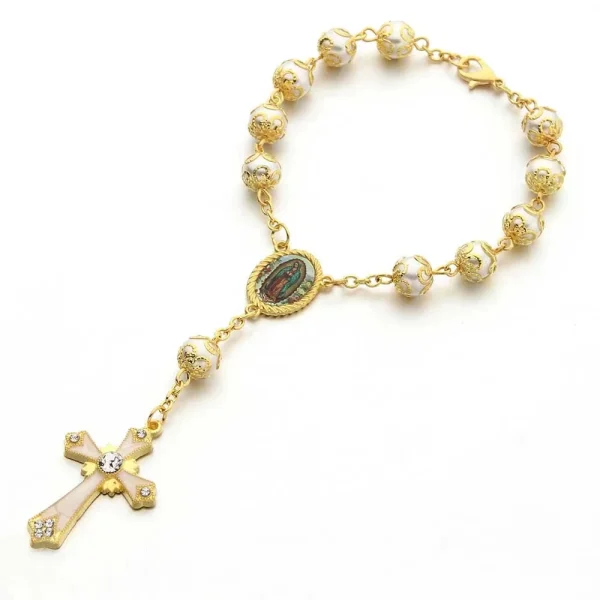 Catholic Pearl Rosary Chain Rosary Bracelets Gold Plated Pearl Beads Jewelry Cross Bracelet for Women