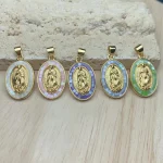Wholesale Fashion Lady of Guadalupe Pendant Colorful Oval Inlaid Crystal Pendants Zircon Shell Necklace Pendant