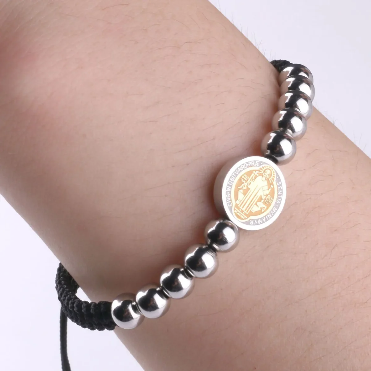 Catholic Saint Benedict Ornament Stainless Steel Braided Rope Beaded Cross Bracelet Hot-Selling Wear-Resistant Waterproof - Image 4
