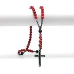 Catholic Rosary Cross Necklace for Men Women Jewelry Christ Meditation Red Beaded Cross Pendant Festival Gift - Image 3