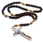 8*10 Dark Coffee Color Rice-Shaped Pearl Beads Bamboo Chain Diamond Braided Rosary Cross Necklace Export Jewelry - Image 5