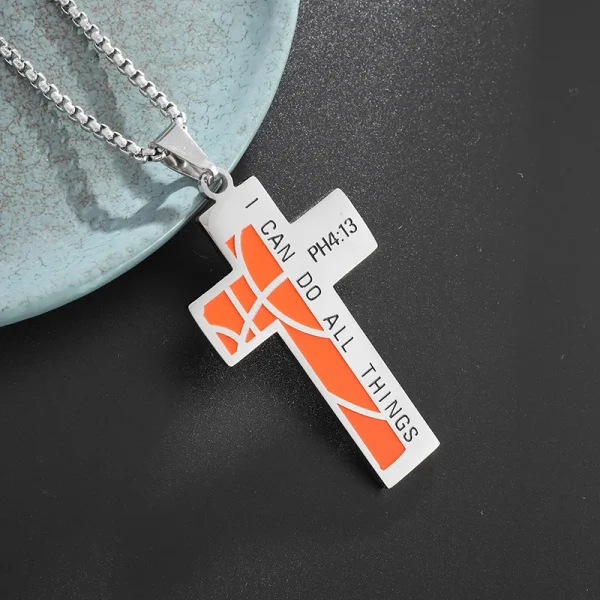 Religious Theme Cross Sports Style Stainless Steel Baseball Cross Pendant Necklace Titanium Steel Hip-Hop Trendy