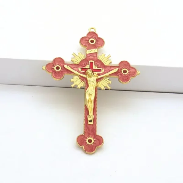 Christian Wall Hanging Cross Golden Jesus Crucifix Large Size 122x85mm Red White Soft Enamel Catholic Cross Pendant Gift