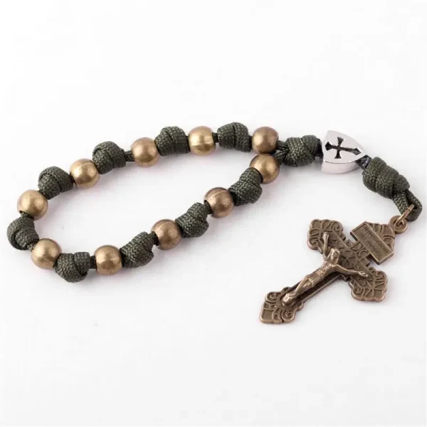 Colorful Metallic Rosary Bracelets Catholic Jesus Christ Cross Umbrella Rope Weaving Prayer Beads Cross Jewelry