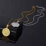 St. Benedict Stainless Steel Beaded Cross Design Coin Necklace Religious Catholic Jewelry Gift - Image 2