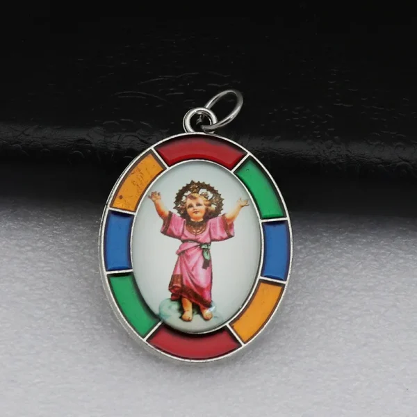 Colored Oval Photo Religious Pendant Natural Stone Alloy Catholic Jewelry Accessories Hanging Decoration Badge Our Lady 