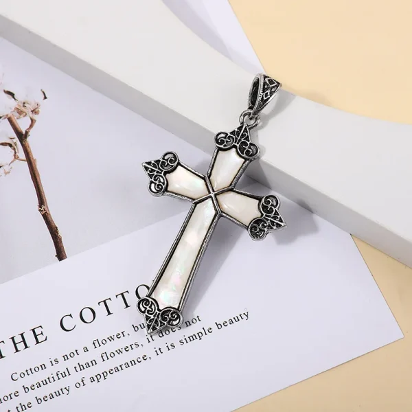 Vintage Inlaid Shell Twist Pattern Cross, Abalone Shell Men’s and Women’s Pendants Christian Cross Jewelry P