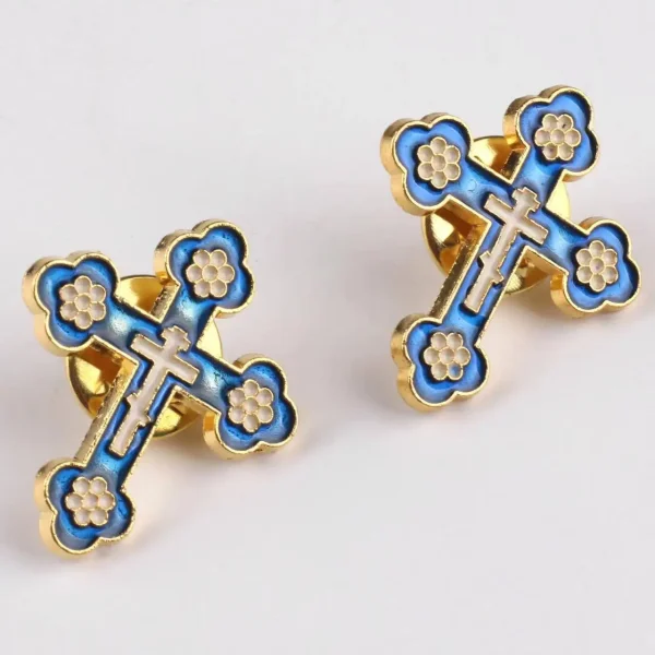 Gold Plated with Enamel Religious Mini Gifts Small Black Brooch Pins Orthodox Mini Cross Brooches