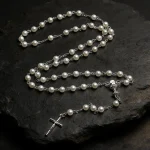White Imitation Pearl Glass Beaded Catholic Rosary Necklace First Communion Rosary Chalice Center Prayer Beads Wholesale - Image 3