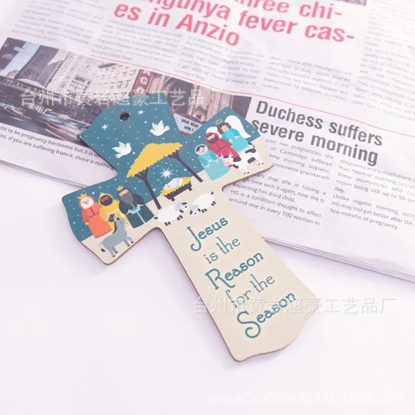 Mecrt Creative Easter DIY Pendant New Home Decoration Wooden Cross Crafts Religious Style with Main Material Jewelry
