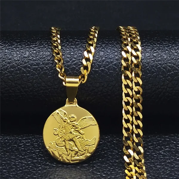 Mecrt Archangel Saint Michael Stainless Steel Chain Necklace Women’s/Men’s Gold Pendant Necklace