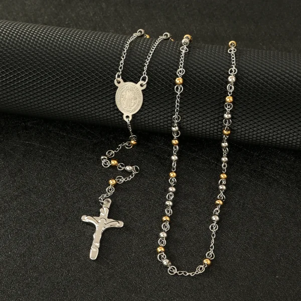 Hot Selling 4mm Stainless Steel Necklace Bead Tri-color Cross Madonna Necklace Ladies Fashion Popular Accessories