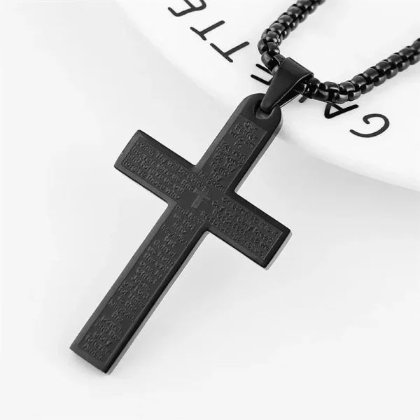 Igh Polished Stainless Steel Unisex Vintage Strand Statement Necklace Plated with 18K Gold Bible Scripture Cross Pendant