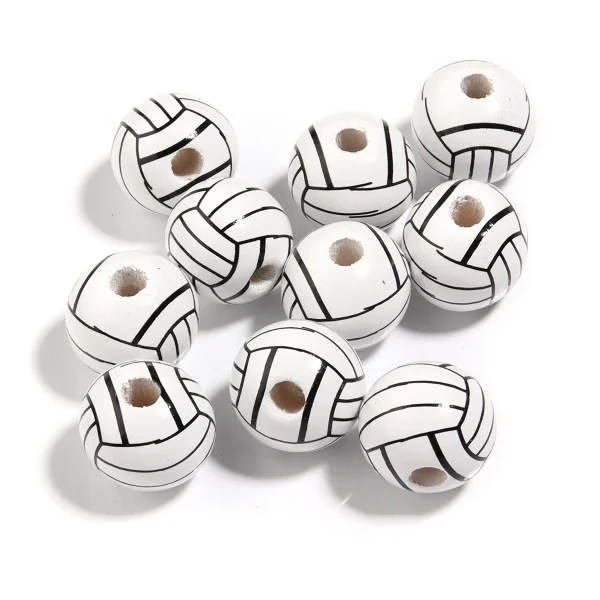 Mecrt Wooden Loose Beads for Jewelry Making Basketball Football Volleyball Beads for Bracelet Making DIY Jewelry Accesso