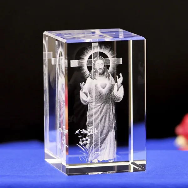 Creative 3D Crystal Carving Jesus Cross Transparent Crystal Crafts Home Crystal Ornaments 5*5*8cm Factory Wholesale