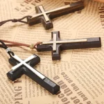 Vintage Handmade Double-layer Alloy Wood Cross Necklace for Women Men Long Pendant Sweater Chain Car Hanging N300 - Image 2