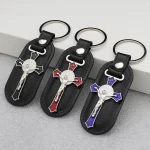 Catholic Cross Jesus Keychain Vintage Retro Metal Crucifix PU Combination Car Pendant Keychain Key Jewelry Pendant