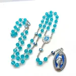Blue Virgin Mary Rosary Silver 8mm Crystal Beads Protection Necklace Miraculous Centerpiece Catholic Rosaries