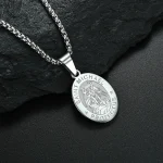St Michael Archangel Print Pendant Necklace Stainless Steel Blake Oval Pendant Religious Cross Alloy Beads Religious Gift - Image 4