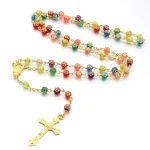 Mecrt Catholic Rose Rosary Cross Acrylic Necklace Christian Catholicism Jesus Pendant