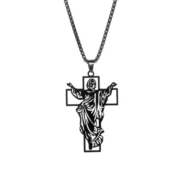 Cross Jesus Vintage Hip-Hop Stainless Steel Crucifix Pendant Trendy Hollow Niche Titanium Steel Necklace for Men Wholesa