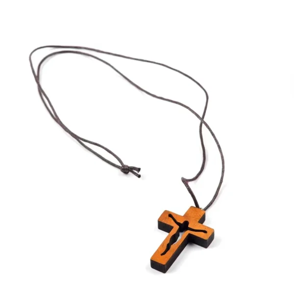 Catholic Natural Jesus Cross Wooden Carving Pendant Jewelry Jesus Carved Wooden Cross Necklace Wholesale