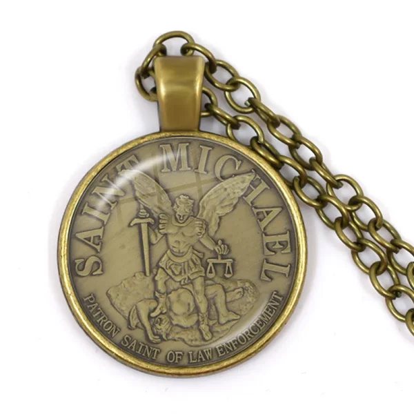 Hot Sale Archangel Saint Michael Catholicism Cross Pendant Necklace Link Chain Zinc Alloy Catholic Pendant Gift