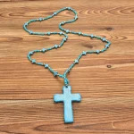 Religious Jewelry Women's Bohemian Cross Pendant Necklace with Turquoise Beads for Daily Wear in Christian Religious Activities - Image 5