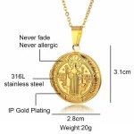 St Benedict Beaded Zinc Alloy 18k Gold Plated Pendant Medal Necklace with Cross Bible Locket Christian Religious Gift - Image 5