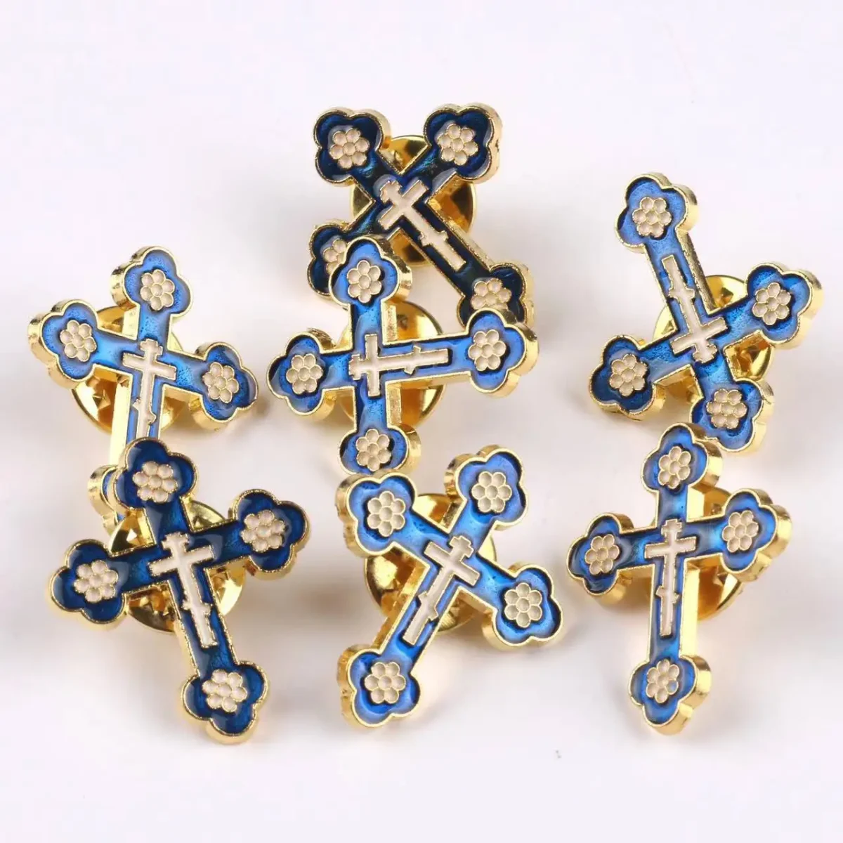 Gold Plated with Enamel Religious Mini Gifts Small Black Brooch Pins Orthodox Mini Cross Brooches - Image 2