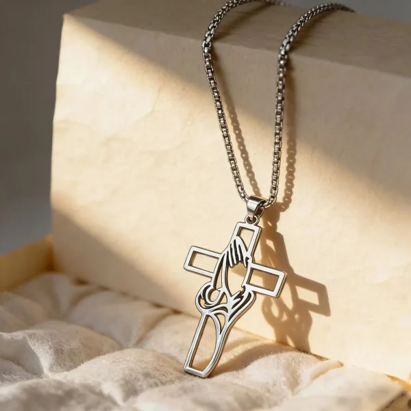 Cross-border Stainless Steel Prayer Hand Box Pendant Necklace for Unisex Sporty Fashion Personality Design Jewelry Acces